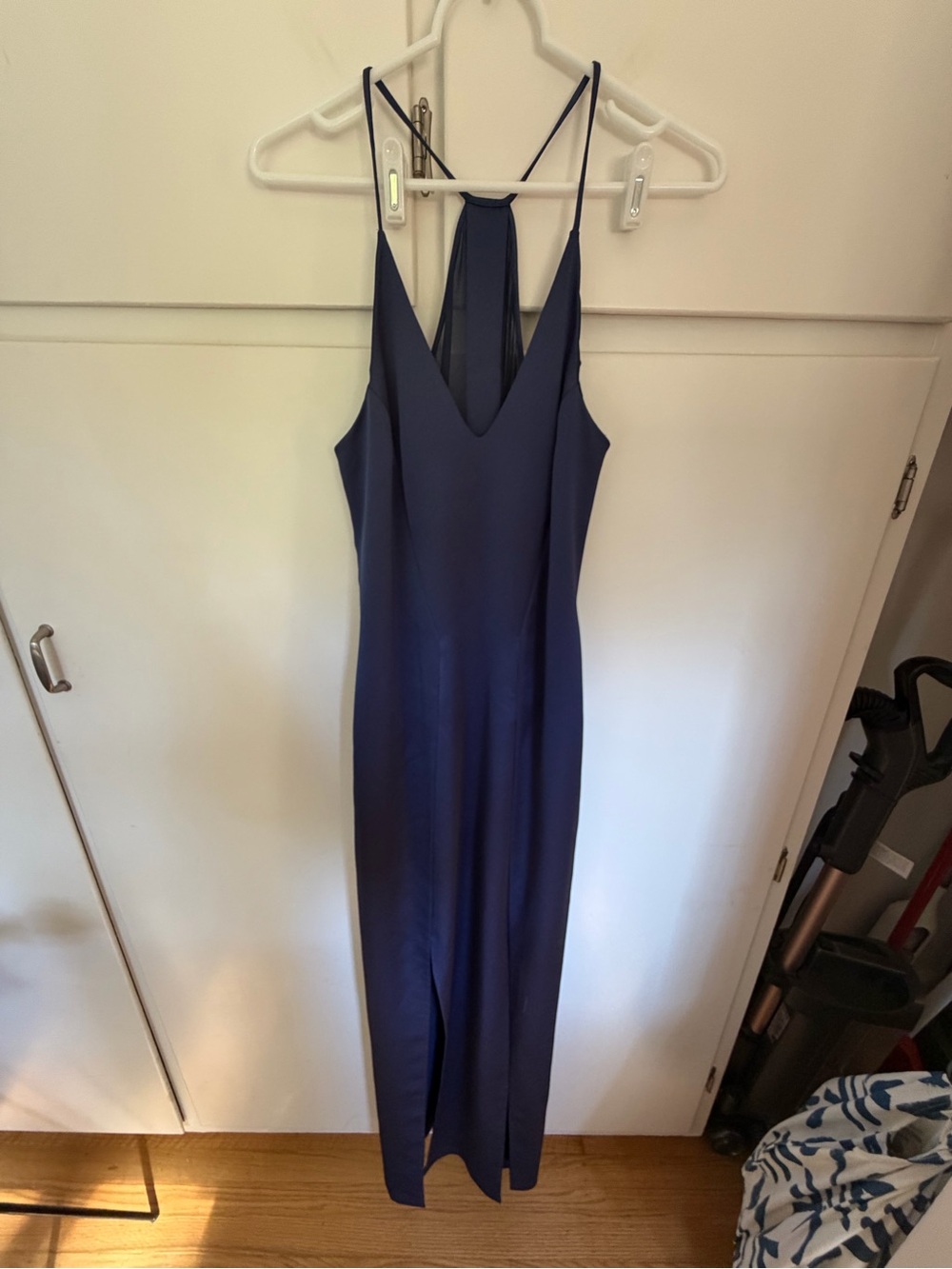 Halston Heritage Navy Maxi Dress with Spaghetti Straps